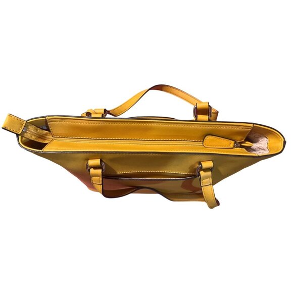 Guess Los Angeles Yellow Faux Leather Shoulder Bag With Logo Embossing & Charm - Picture 5 of 8